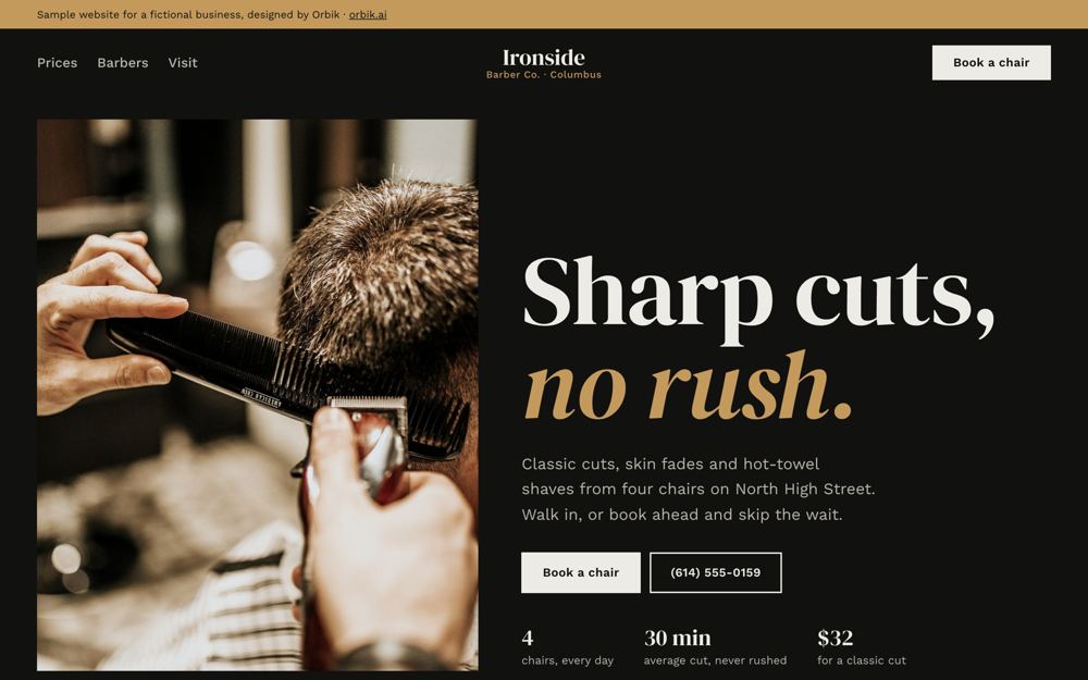 Ironside Barber Co. sample site