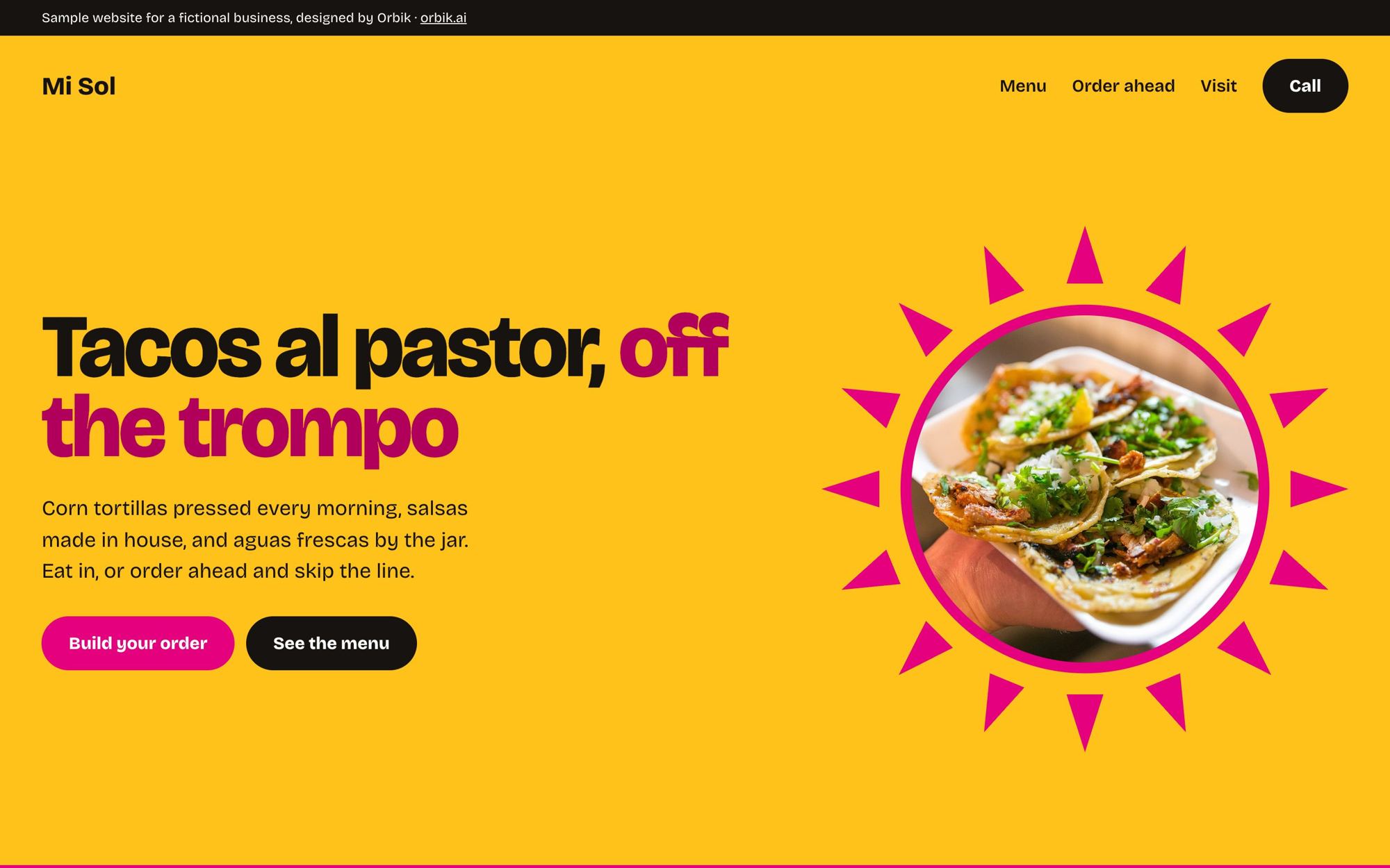 Taqueria Mi Sol homepage on a desktop
