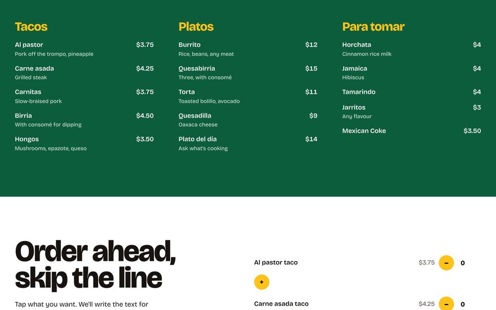 Sample restaurant website for Taqueria Mi Sol