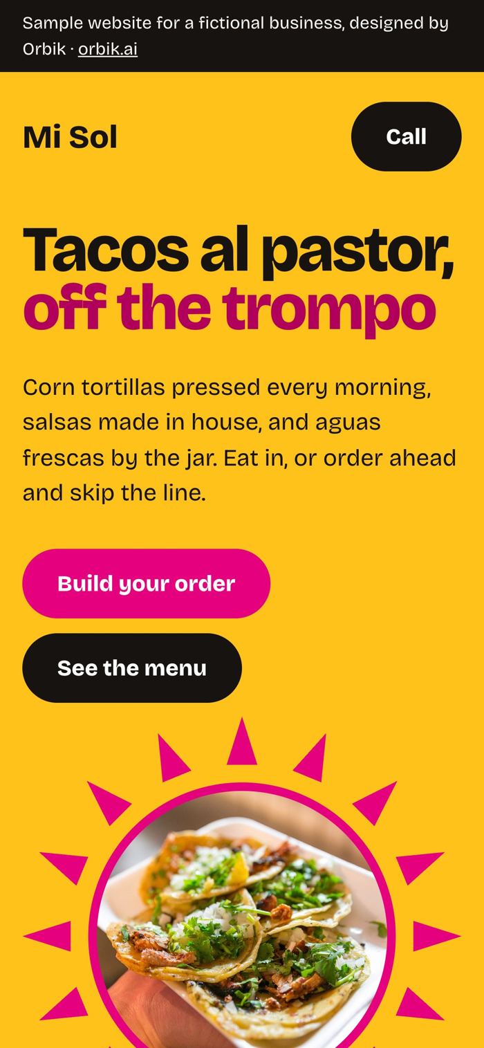 Taqueria Mi Sol sample site on a phone